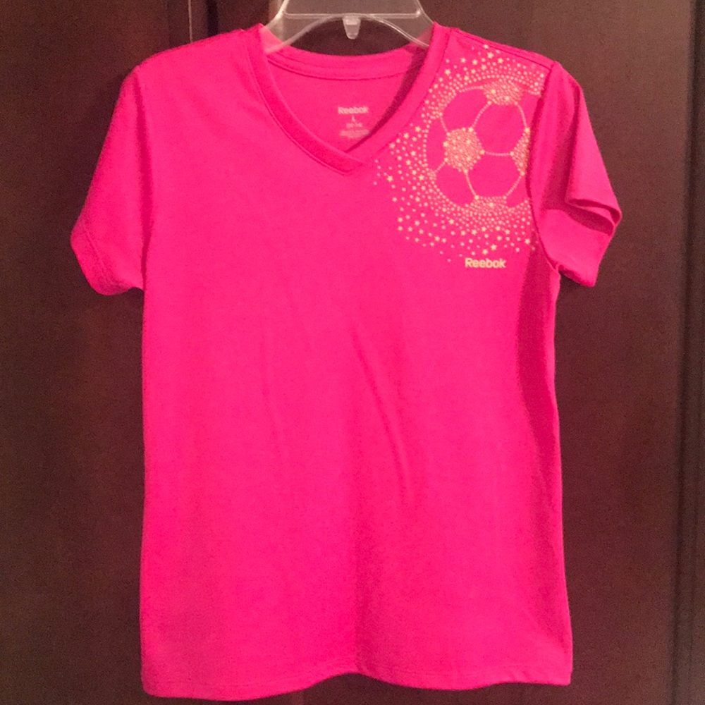 Reebok Girls Pink Short Sleeve Soccer Dot V-Neck Tee